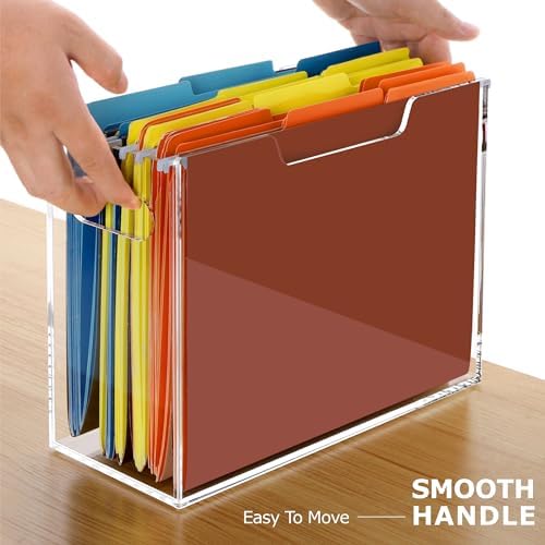 Clear Acrylic Hanging File Organizer Box with Handle, Letter Size Portable File Folder Storage Box, Filing Holder for Desk Home Office - 1 Pack