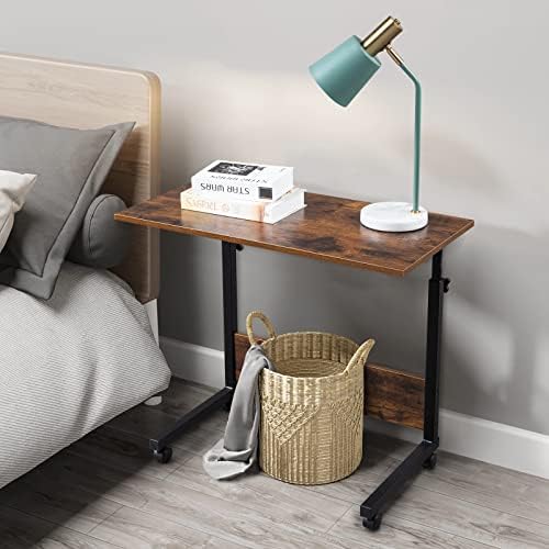 Karl home Mobile Side Table 31.5 inch Computer Desk with Wheels, Rustic Brown