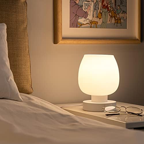 Touch Bedside Table Lamp Set of 2 - Modern Nightstand with USB-C&A Charging, 3-Way Dimmable LED Desk Lamp, White Opal Glass Shade
