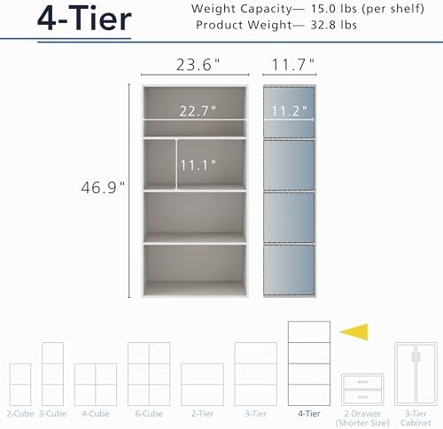 Homes: Inside + Out Apexa 4-Tier Cube Storage Organizer Shelves, Stackable Wood Bookcase Fits Cubby Bins for Organization, Dorm Teen Room Decor & Home Office, Taupe Grey