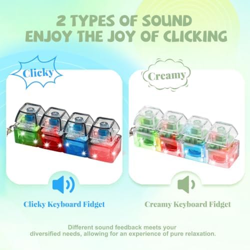 2Pcs Light Up Keyboard Fidget Toy, Clicky & Creamy Clicker Fidget Keychain