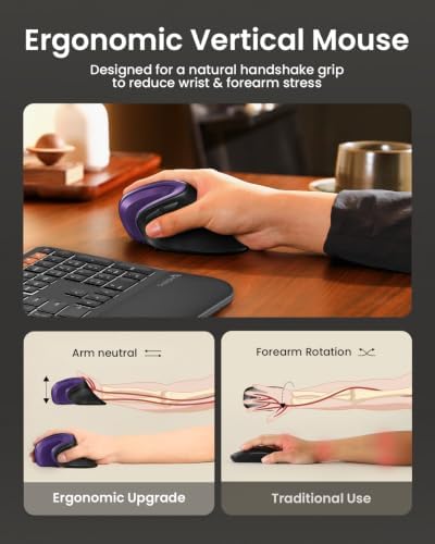 ProtoArc EM11 NL Wireless Ergonomic Mouse, Rechargeable, Black Purple