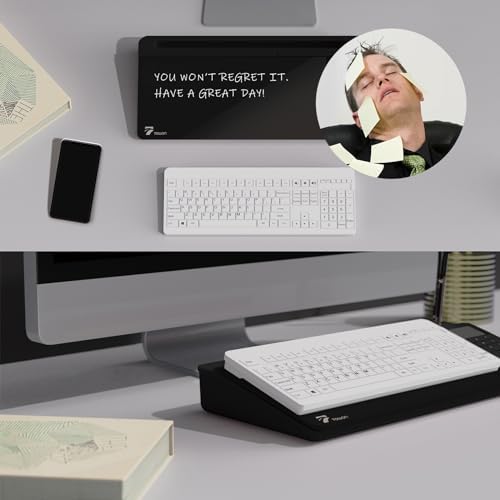 TOWON Glass Desk Whiteboard with Calculator 17x6 in, Desk Organizer, Black