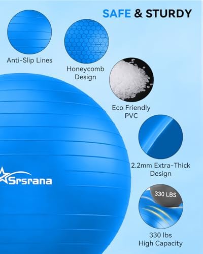 Exercise Ball - Anti-Burst Yoga Ball for Pilates, Pregnancy & Core Stability - Ergonomic Office Desk Ball Chair & Physical Therapy Equipment, Quick Pump Included