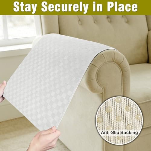 Couch Arm Covers, Sofa Arm Covers, Waterproof Armrest Cover for Sofa, Loveseat, Armchair, Anti-Slip Recliner Arm Cover, Headrest Cover, Arm Chair Covers Set of 2 (Cream, 22"×18")