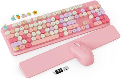 Wireless Keyboard and Mouse Combo, Cute Typewriter, Magnetic Wrist Rest