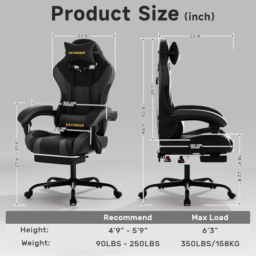 Ergonomic Gaming Chair,A Versatile 3-in-1 Video Game Chair for Work, Study, and Gaming,Features an Adjustable Backrest, Footrest, and Linked Armrests Office Chair for Adults,BlackGrey