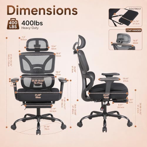 Ergonomic Office Chair with Footrest - High Mesh Back Computer Desk Chair