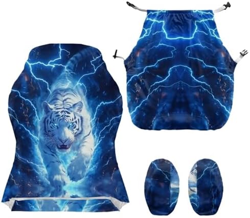 Gaming Chair Cover Tiger Lightning Gaming Chair Armrest Pads Anti Scratch Office Chairs Covers Breathable 4-Piece Universal Fit Gamer Chairs Seat Cover