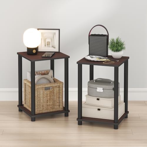 Furinno Turn-N-Tube Night Stand Set of 2, 2-Tier Nightstand, Dark Cherry