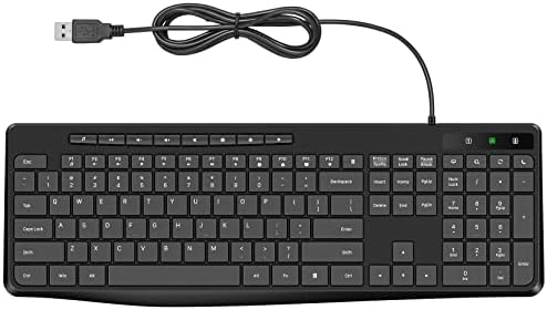Virfour Wired USB Computer Keyboard, Quiet Keyboard with Multimedia Keys