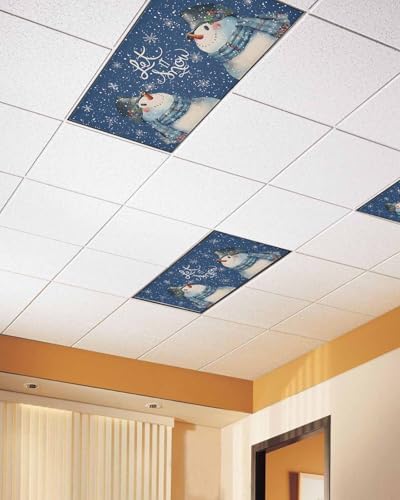 Watercolor Snowman Magnetic Fluorescent Light Covers for Ceiling Lights 2 x 4 Feet,Christmas Snowflake Plaid Blue Office Classroom Kitchen Drop Ceiling Light Covers Filters Shade Panel 2 Packs