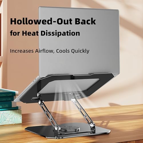 Laptop Stand for Desk - Ergonomic All Metal Alloy Computer Riser, 360° Rotating & Adjustable & Foldable, with Large Hollow Cooling, Stable Holder for MacBook, Dell, HP, Notebook(10-17"), Blk