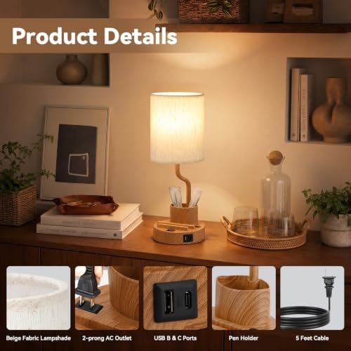 Fenmzee Bedside Lamps for Bedroom Set of 2 - Table Desk Lamp for Nightstand