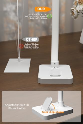 LED Desk Lamp for Home Office，42" Eye-CaringDesk Light with Remote，Adjustable Flexible Gooseneck，1800LM Ultra Bright Table Lamp with Base for Work，Reading, Study，Double Monitor（White） ﻿