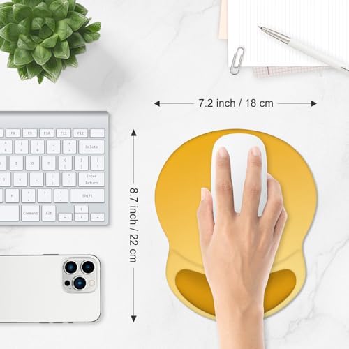 ITNRSIIET Ergonomic Mouse Pad with Comfort Gel Wrist Rest, Non-Slip PU Base, Smooth Textured Surface, Reduces Hand Fatigue & Wrist Pain, 8.7 x 7.2 Inch for Office Gaming Home, Yellow