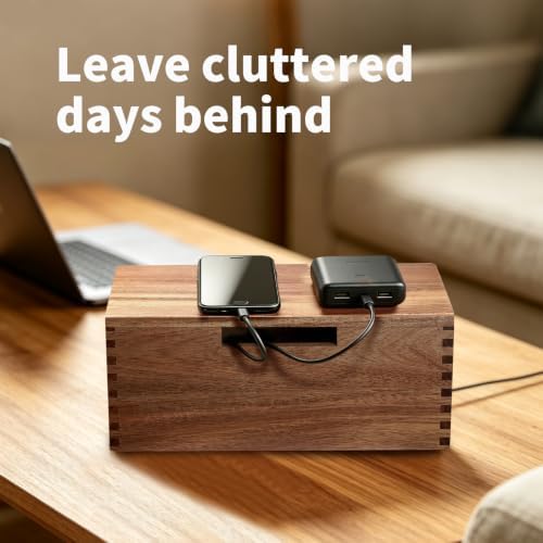 MINCORD Acacia Wood Cable Management Box - Cord Organizer & Power Strip Cover for Desk, TV Stand & Home Office, Wooden Electrical Cord Hider Box with Lid for Living Room, Bedroom & Gaming Setup