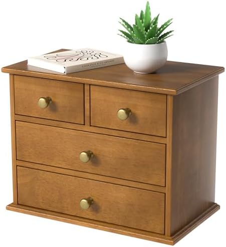 Oak Desk Organizer with Drawers, Durable Wooden Desktop Storage Box