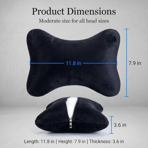 Car Neck Pillow, Memory Foam Comfortable Seat Headrest Support Cushion for All-season, Washable Removable Cotton Pillow Case, Interior Accessory for Car & Home & Office Chairs (Black)