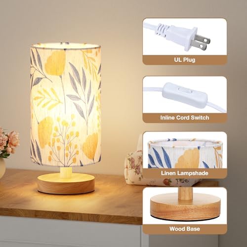 Fenmzee Small Table Lamps (Ginkgo Cream Shade, 9" Inline Control)