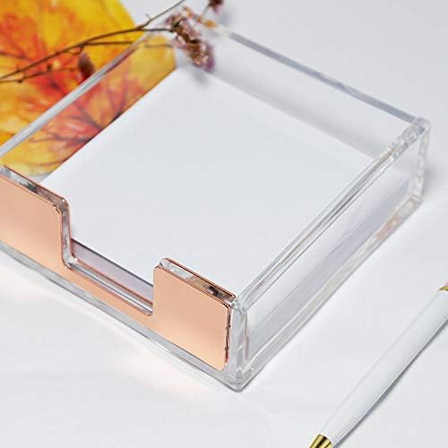 MultiBey Rose Gold Sticky Note Holder Clear Acrylic Memo Pad Dispenser