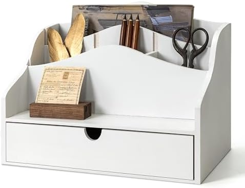 Rebee Vision Mail Organizer for Desk with 4-Slot Letter Home Decor, White