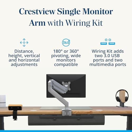 UPLIFT DESK Crestview Single Monitor Arm - Gas Spring Monitor Mount with USB Ports, Fits 13-35” Inch Displays, VESA Compatible, Clamp or Grommet Mounting, Fits Standing Desks & Vertical Options (Gray)