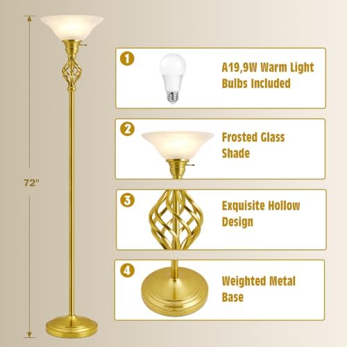 GyroVu Torchiere Floor Lamp for Living Room, LED Standing Reading Light