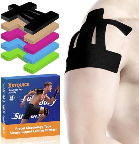 KTQUICK Precut Kinesiology Tape for Shoulder, 24 PCS, 20% Stronger Adhesive