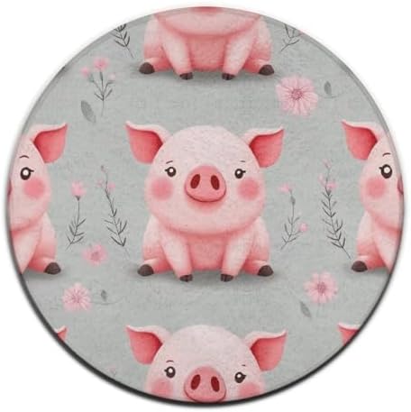 Men's Large Home Decor Mat, Soft Round Yoga Carpet, Non Slip Machine Washable Home Office Circle Rug Cute Pink Pigs Print