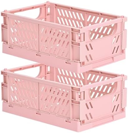 HUUSMOT 2-Pack Collapsible Plastic Storage Baskets, Pink, 9.8"x6.5"x3.8"