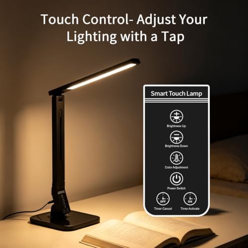 LYLARD LED Desk Lamp Book Light Rechargeable Eye-Caring Reading InBed Black