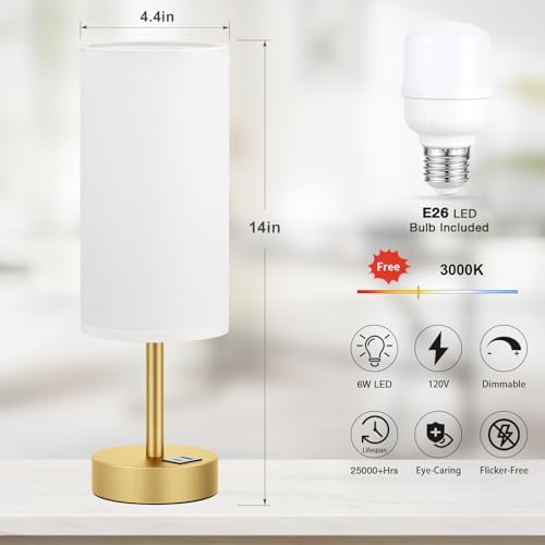 Dicoool Bedside Table Lamp for Bedroom - 3-Way Dimmable Touch Lamp, USB A+C
