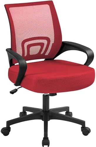 Yaheetech Mid Back Mesh Computer Office Desk Chair Adjustable Swivel, Red