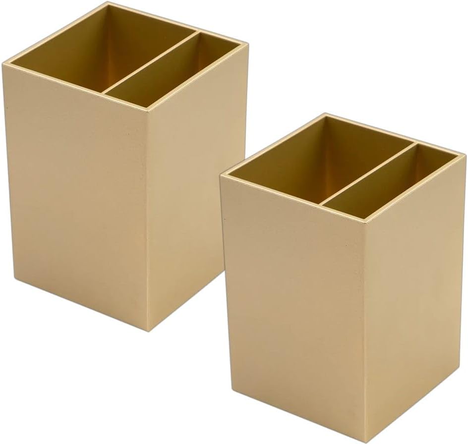 JAM PAPER Plastic Pen Holders - Gold Desktop Pencil Cups - 2/Pack