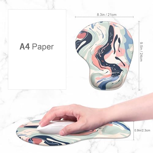ITNRSIIET Ergonomic Mouse Pad Coaster Set with Gel Wrist Support Wrist Rest Smooth Surface Non-Slip PU Base Comfortable Office Supplies Pain Relief, 9.5 x 8.3 inches, Art Style Pattern