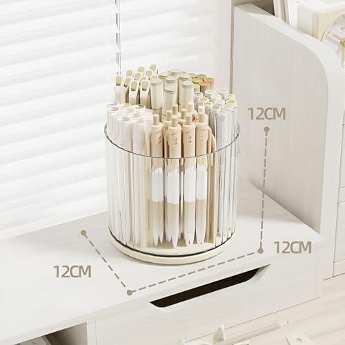 Rotation Pen Holder for Desk Cute Pencil Cup Pot Desktop Organizer and Accessories for Girls Kids Makeup Brush Holder (Beige)