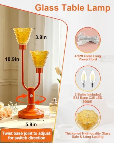 Lightdot Mid Century Modern Table Lamp Orange Vintage Lamp Gift Dimmable