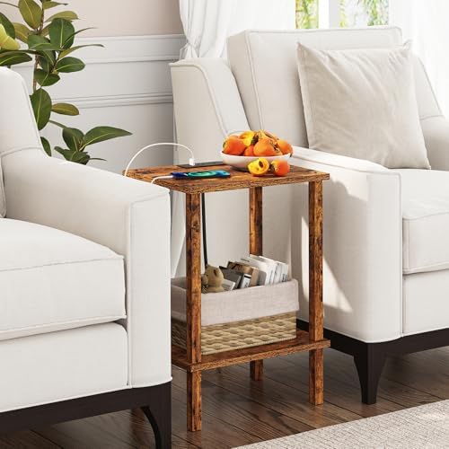 TUTOTAK End Table with Charging Station, Side Table Set of 2, Nightstand