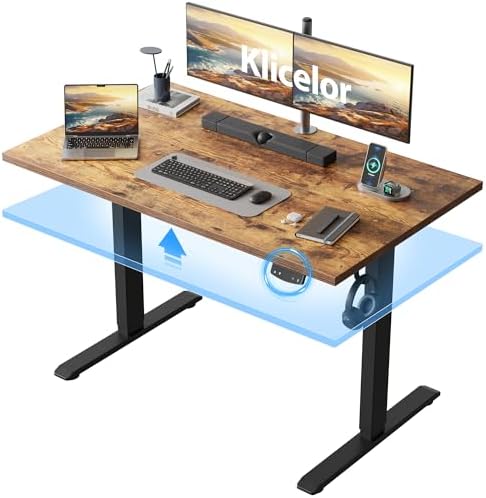 Klicelor Electric Standing Desk 48 Inch, Height Adjustable Desk for Home Office, Sit Stand Up Rising Computer Table with Memory Preset, Rustic Brown
