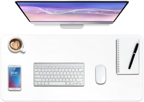 Boutilon Leather Desk Pad Protector,Non-Slip Mouse Pad,Laptop Desk Pad,Office Mouse Mat,Waterproof Leather Desk Blotter,Desk Writing Pad for Office and Home (S-White,24"x 14")