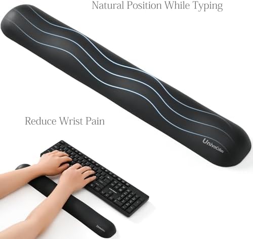 UnivoColors Design-Wave Keyboard Wrist Rest, Artificial Sheepskin+Memory Foam+Ergonomic+Anti-Slip Gel, Resilience Support During Work and Gaming,Keyboard Accessory,Navy