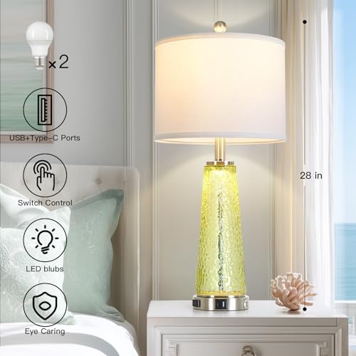 26" Tall Coastal Table Lamps for Living Room, Bedside Lamp for Nightstand