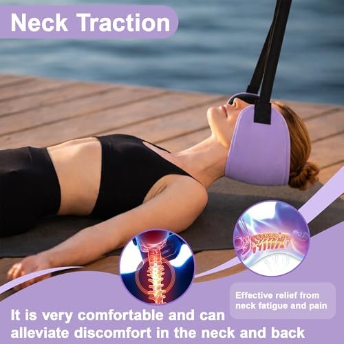 SPRING SEAON Neck Hammock Cervical Traction Device with Ear Pads, Purple