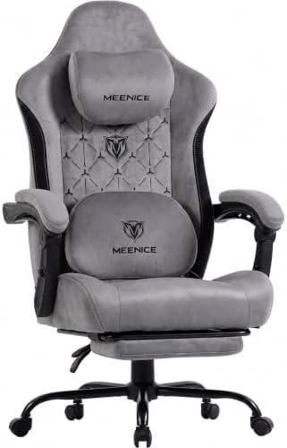 Fabric Gaming Chair with Heated Massage Lumbar Support, Pocket Spring Seat, Reclining Computer Chair with Footrest, Breathable High Back Gamer Chair, 350 lbs