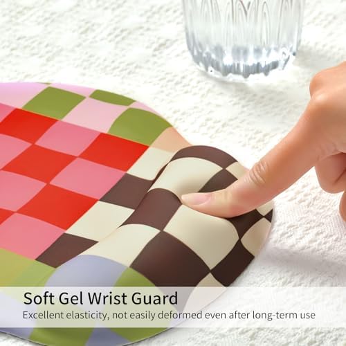 Retro Checkered Mouse Pad with Support Wrist Rest,Cute Funny Boho Ergonomic Mouse Pad with Non-Slip Base for Office Gaming Working Computers,Desk Accessories Pain Relief,Retro Colorful