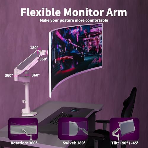 Single Monitor Arm for 17-49 Inch Ultrawide Screens, Single Monitor Mount Heavy Duty up to 44lbs, Adjustable Vertical Stacked Full Motion Single Monitor Arm Desk Mount, 75/100mm VESA Mount, White