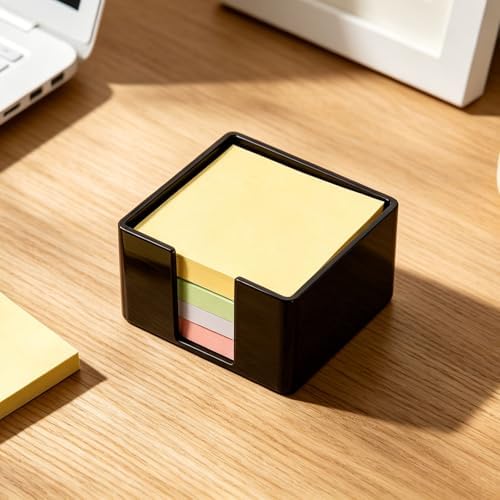 3x3 Inch Black Acrylic Sticky Note Holder – Notepad Dispenser for Desk, Dorm, Home or Office, Sturdy Opaque Design Keeps Notes Neat and Accessible