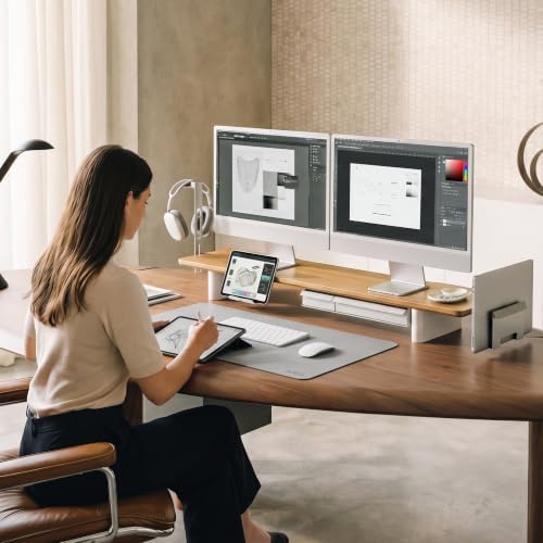 Fenge Modular Dual Monitor Stand Riser with Solid Ash Wood Leg, 42.5" Oak