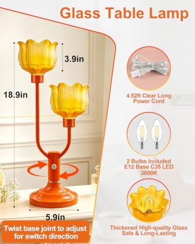 Lightdot Flower Orange Table Lamp Vintage Lamp 2 Bulbs Included Dimmable
